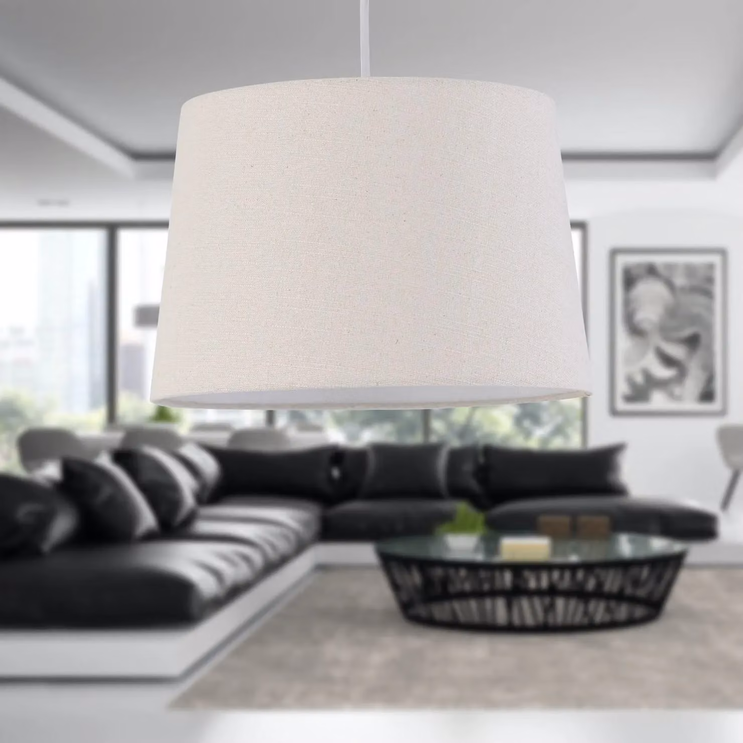 First Choice Lighting Zoey Set of 2 Cylinder Fabric Easy Fit Pendant Lamp Shades in Beige – 2