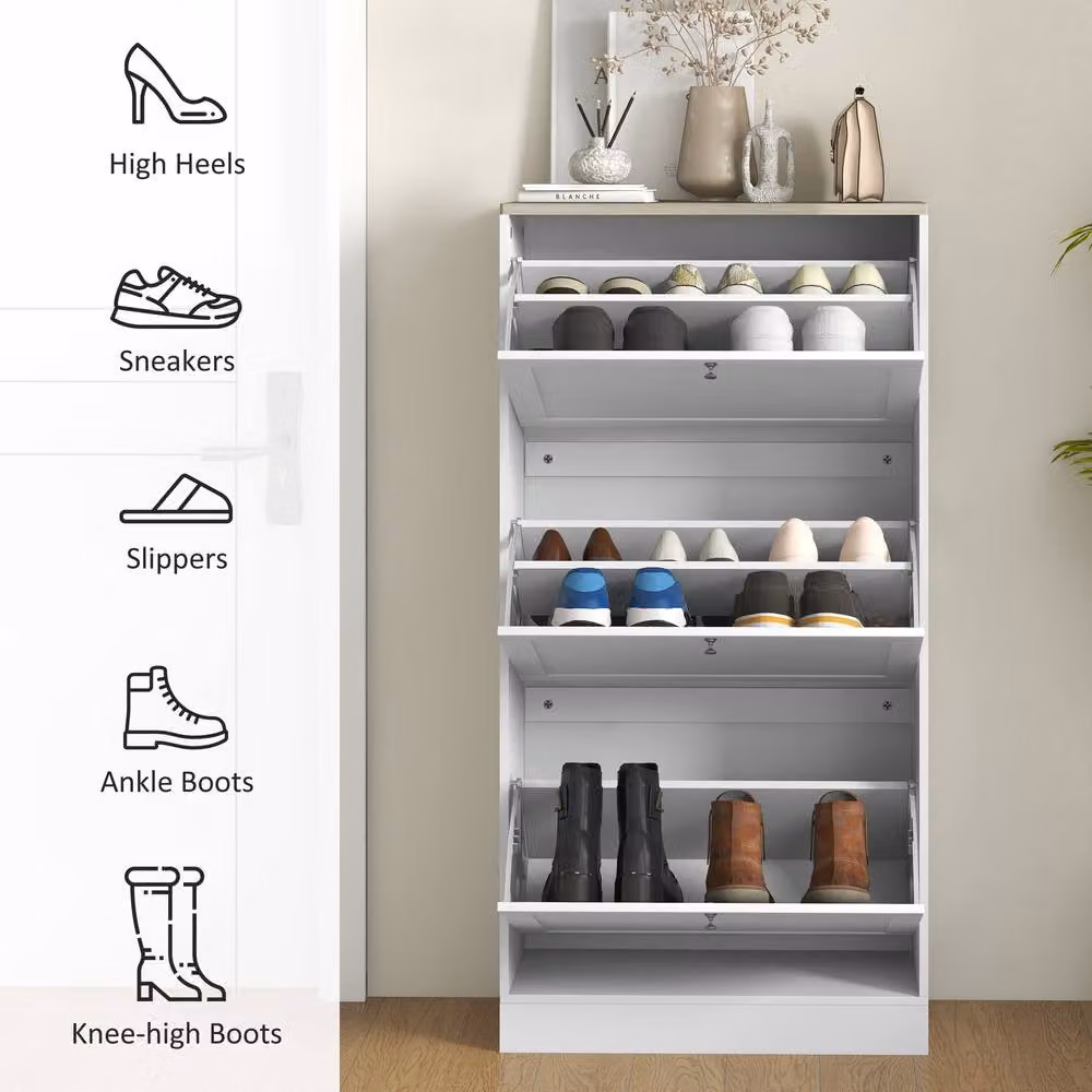 ERGOVEXA Modern White 3-Drawer Shoe Storage Cabinet with Tilting Compartments, W/D/H: 115 x 60 x 23.5 cm – 3