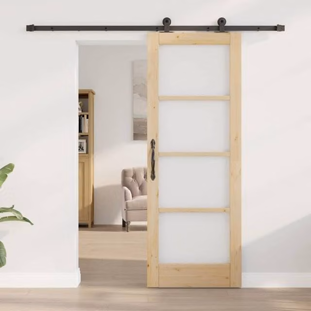 Berkfield Home Orkdal Sliding Door with Hardware Set in Brown, Solid Wood and Glass