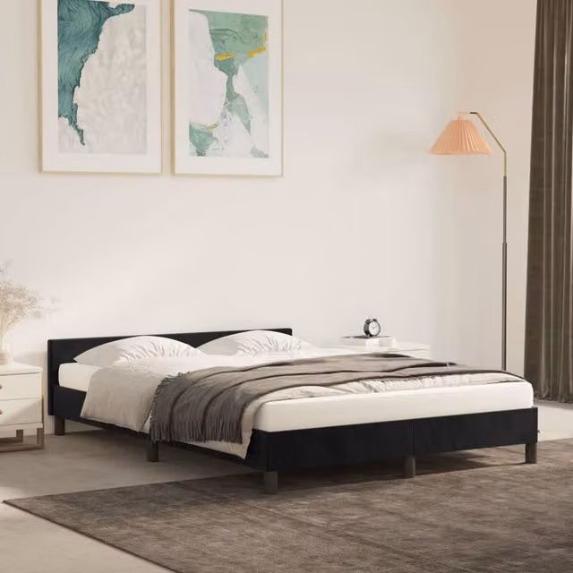 Berkfield Home Super King Velvet Upholstered Bed Frame with Headboard, Black, W: 180 cm, D: 200 cm – 1