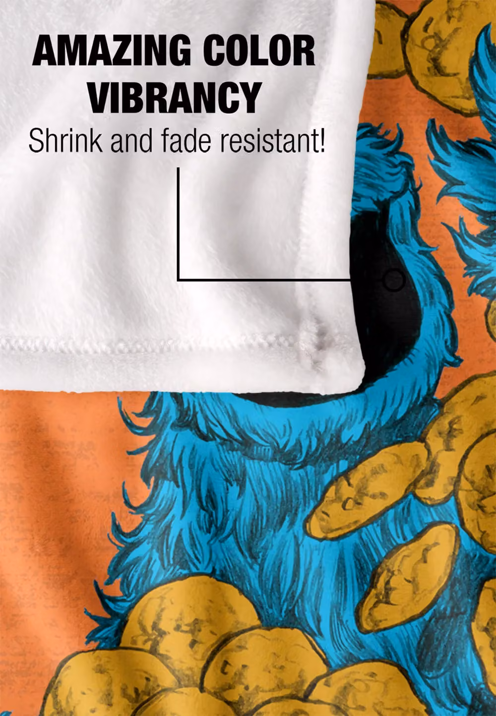 Sesame Street Cookie Monster Super Soft Silky Touch Throw Blanket, White and Multicolour, W: 152 cm, D: 127 cm – 2