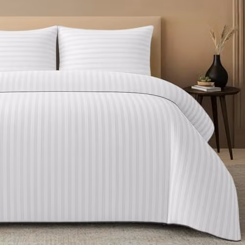 Pamposh 4 Pack White Striped Microfibre Duvet Cover and Pillowcase Set, Super King, W/D/H: 220 x 220 x 200 cm – 1
