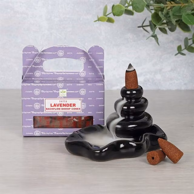 Satya Lavender Backflow Dhoop Cones, Set of 6 Packets, Purple Floral Scent