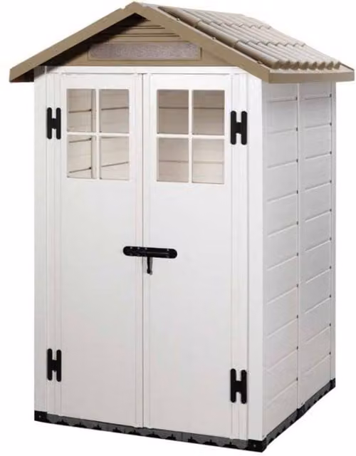 Shires Tuscany Evo 4x4' 100 Apex Plastic Shed in White with Double Doors and Two Windows
