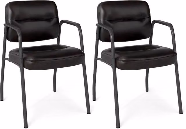 EONLION Set of 2 Modern Waiting Room Chairs with Armrests in Brown Synthetic Leather and Metal