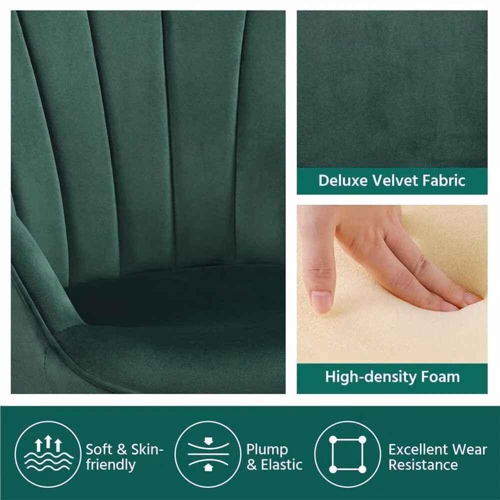 KORVIXA Green Velvet Modern Tub Accent Chair with Gold Metal Legs – 4