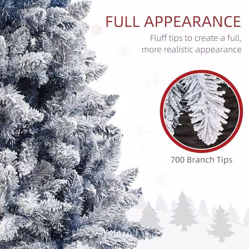 HOMCOM 6ft Blue Flocked Artificial Christmas Tree with Snow Frosted Tips – 3
