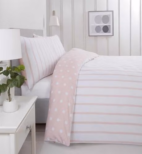 Rapport Home Spots and Stripes Microfibre Duvet Cover and Pillowcase Set, Pink, W/D/H: 135 x 200 cm and 50 x 75 cm