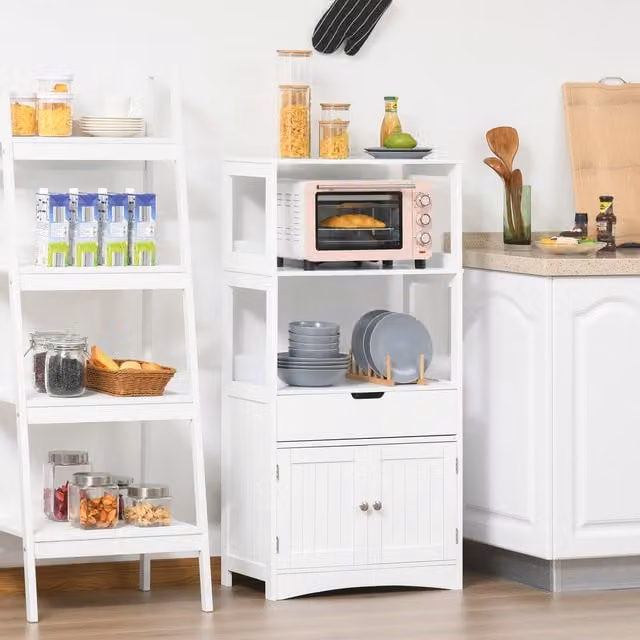 Kleankin Bathroom Floor Cabinet Storage Unit with Drawer and Shelf in White