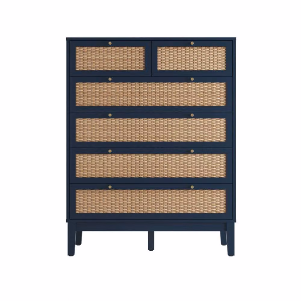 Wyld Haus Waterford Blue Oak and Woven Rattan 6 Drawer Chest – 2
