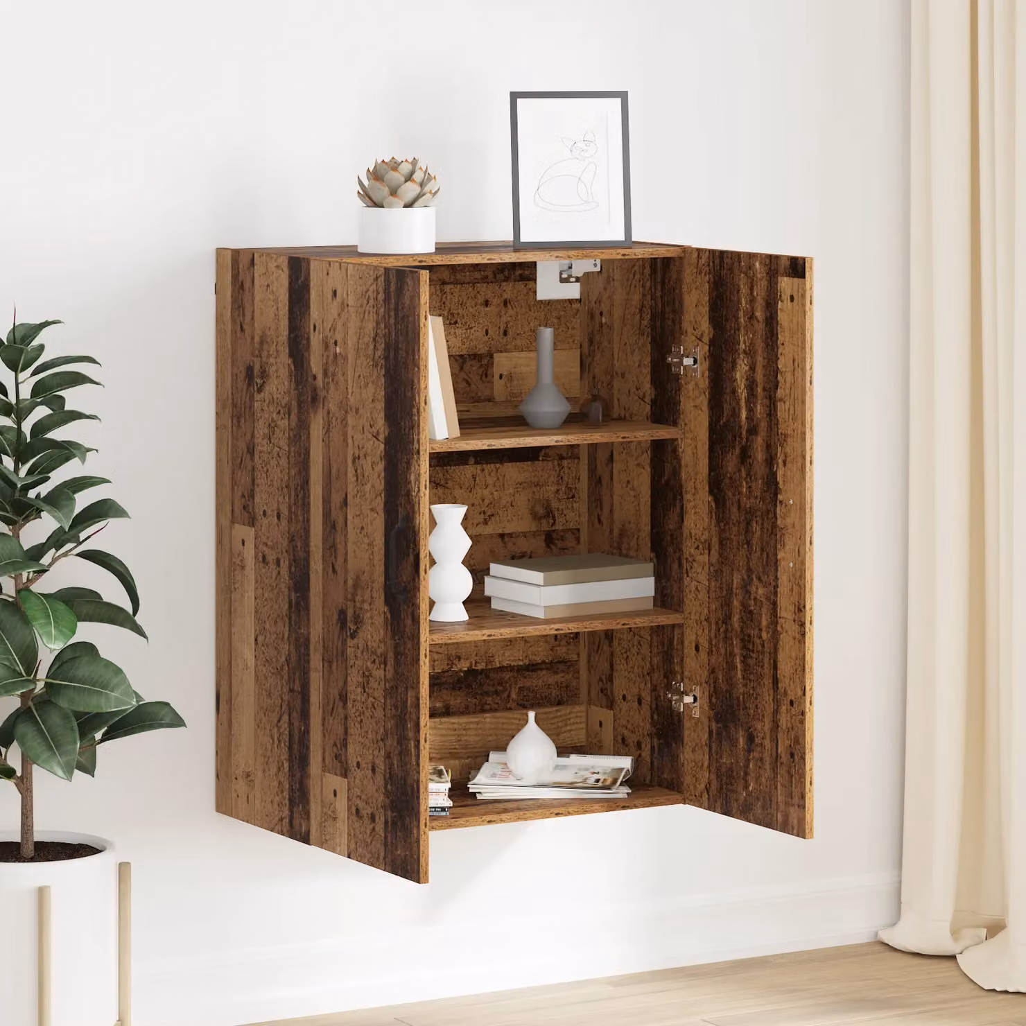 Berkfield Home Hanging Cabinet in Old Wood Brown, W/D/H: 69.5 x 34 x 90 cm – 2