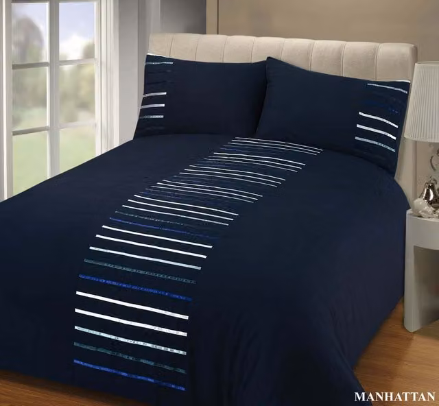 Rapport Home Manhattan Striped Polyester Duvet Cover and Pillowcase Set in Blue, W/D/H: 180 x 200 cm