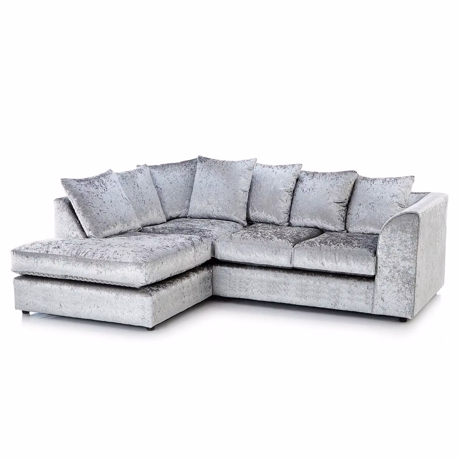 Furnishings For Less UK Crystal Crushed Velvet 3 to 4 Seater L Shaped Corner Sofa, Left Hand Facing, Silver – 2