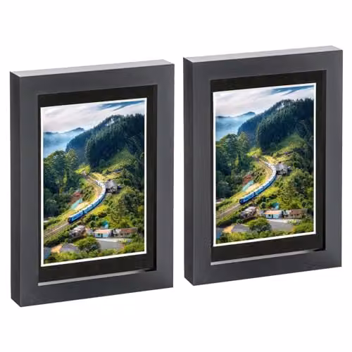 Nicola Spring Pack of 2 Black Rectangular Photo Frames with Glass Aperture, 10 x 15 cm – 1