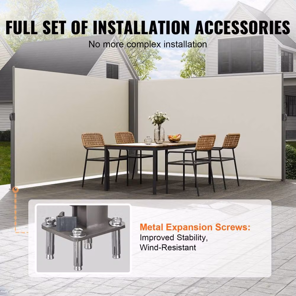 VEVOR Beige Retractable Aluminium Outdoor Privacy Screen with Polyester Fabric, W/H: 236 x 63 in – 4