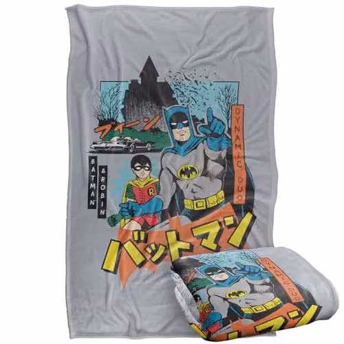 Warner Bros. Batman and Robin Kanji Dynamic Duo Super Soft Fleece Throw Blanket, Multicolour, W: 91 cm, D: 147 cm – 1