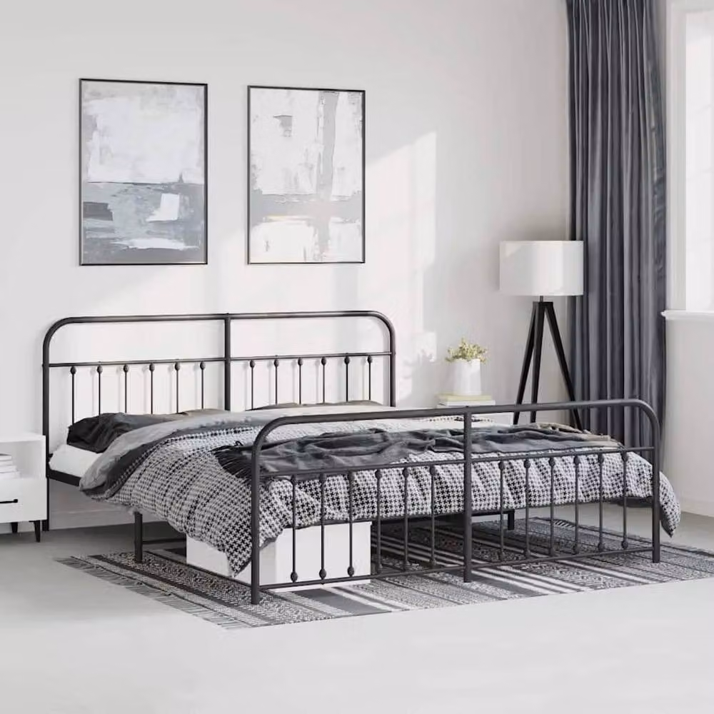 Berkfield Home Metal Bed Frame with Headboard and Footboard in Black, W/D/H: 193 x 203 cm – 2