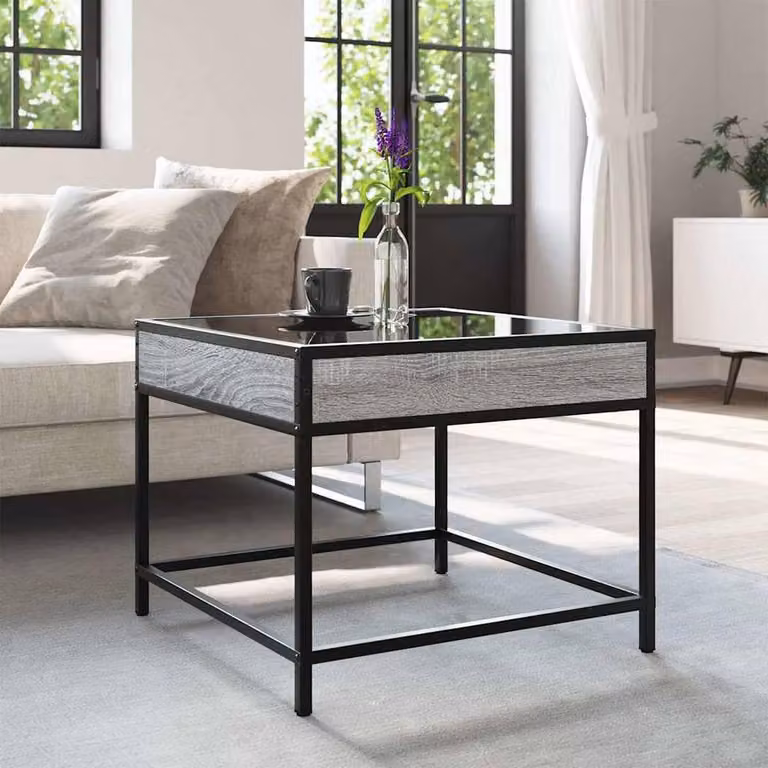 Berkfield Home Infinity LED Coffee Table in Grey Sonoma, W/D/H: 50 x 50 x 41 cm