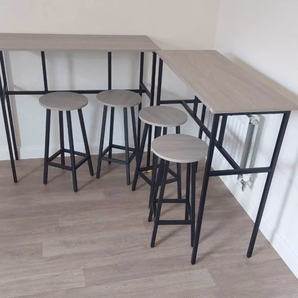 Kelvenix 6 Piece Industrial Bar Table Set with 2 Kitchen Breakfast Tables and 4 Stools in Grey – 3