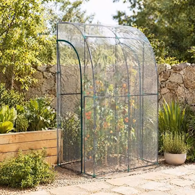 STILVORA Walk-In Lean-To Greenhouse with Zipped Door, Transparent, W: 143 cm, D: 118 cm, H: 212 cm