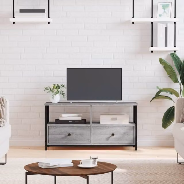 Berkfield Home Grey Sonoma TV Cabinet in Engineered Wood and Iron, W/D/H: 90 x 33 x 45 cm – 1