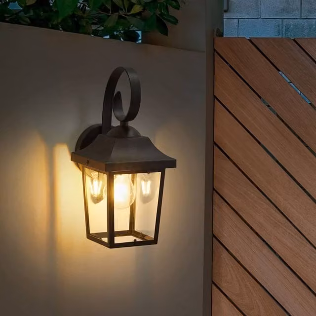 Wyld and Coco Black Metal and Transparent Glass Outdoor Wall Lantern Sconce