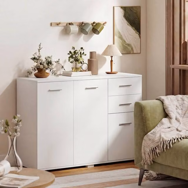 HOMCOM Modern White Matt Sideboard Kitchen Storage Cabinet – 1