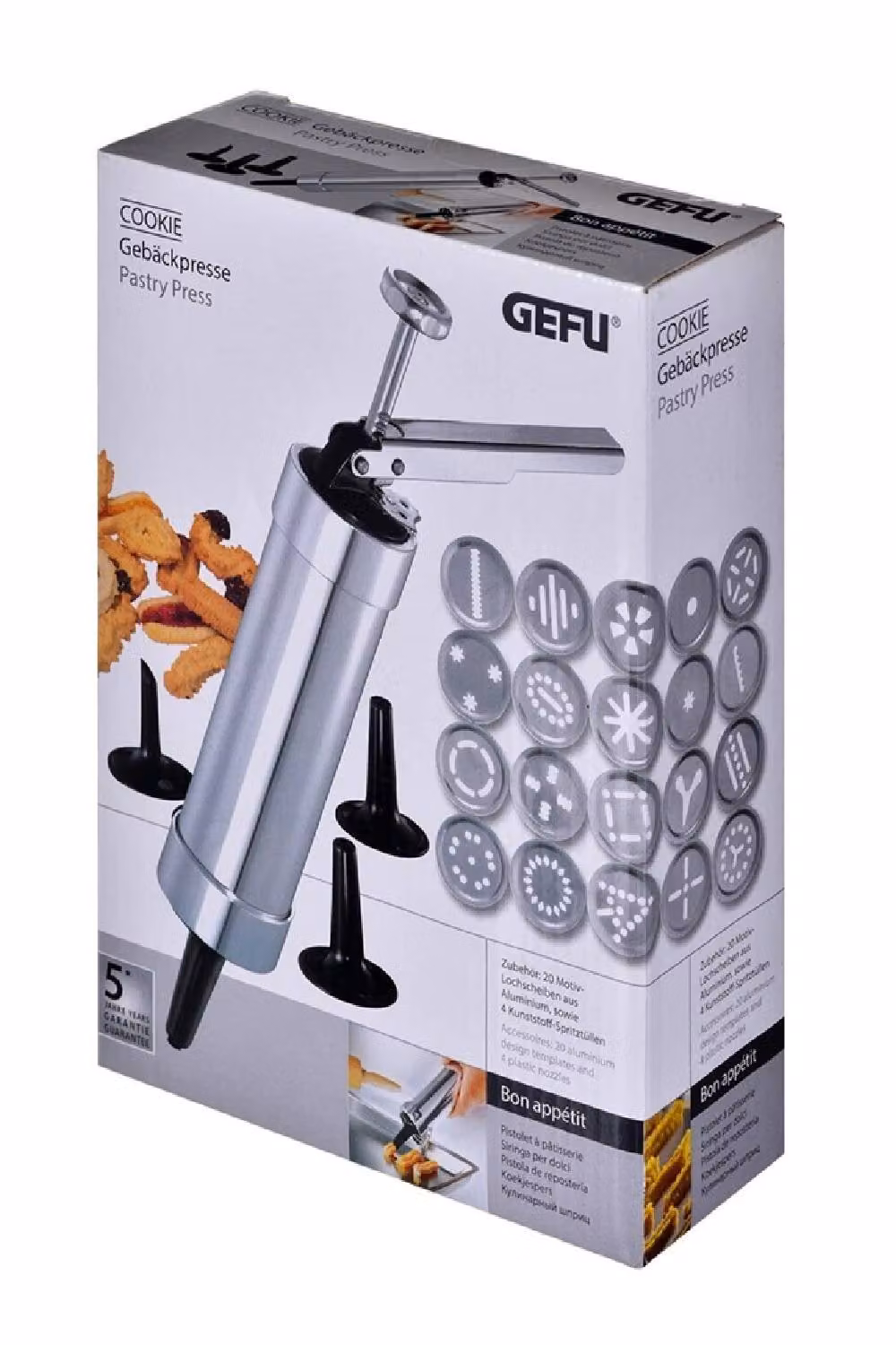 Gefu Cookie Stainless Steel Cookie Press Set with Nozzles in Silver – 2