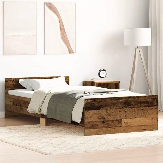 Berkfield Home Bed Frame in Old Wood Brown, W/D/H: 90 x 200 cm