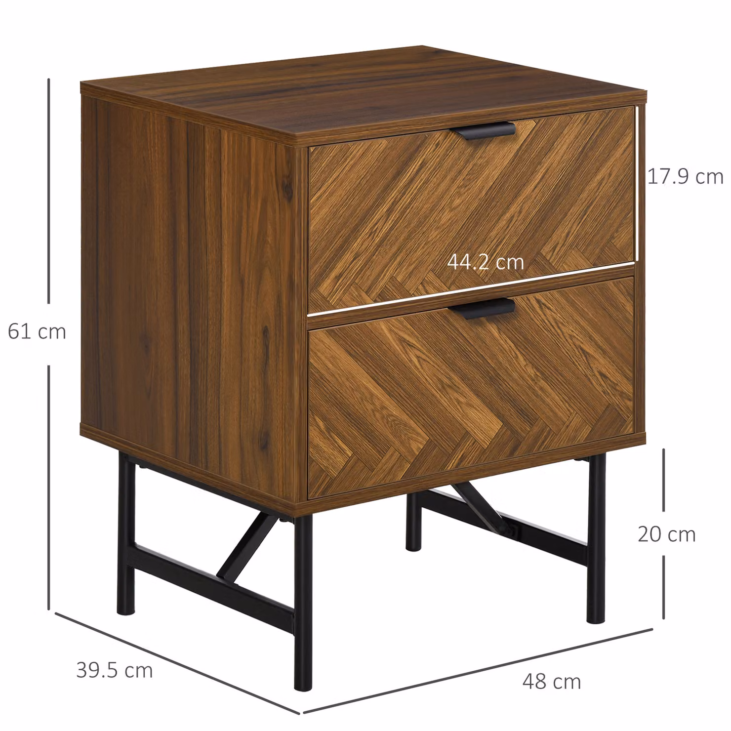 HOMCOM Herringbone Pattern Side Cabinet with 2 Drawers in Walnut Brown – 3