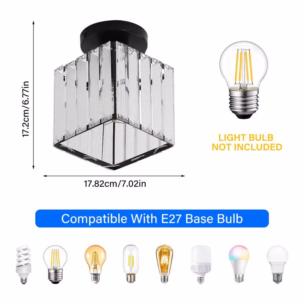INMTFEI Square Modern Black Metal and Transparent Crystal Semi-Flush Mount Ceiling Light – 2