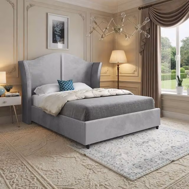 Casani Titchmarsh Super King Upholstered Designer Bed Frame in Grey Soft Velvet, W/D/H: 200 x 189 x 137 cm – 1