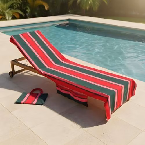 OHS Striped Microfibre Beach Towel for Adults, Green and Red, W: 75 cm, L: 215 cm – 1