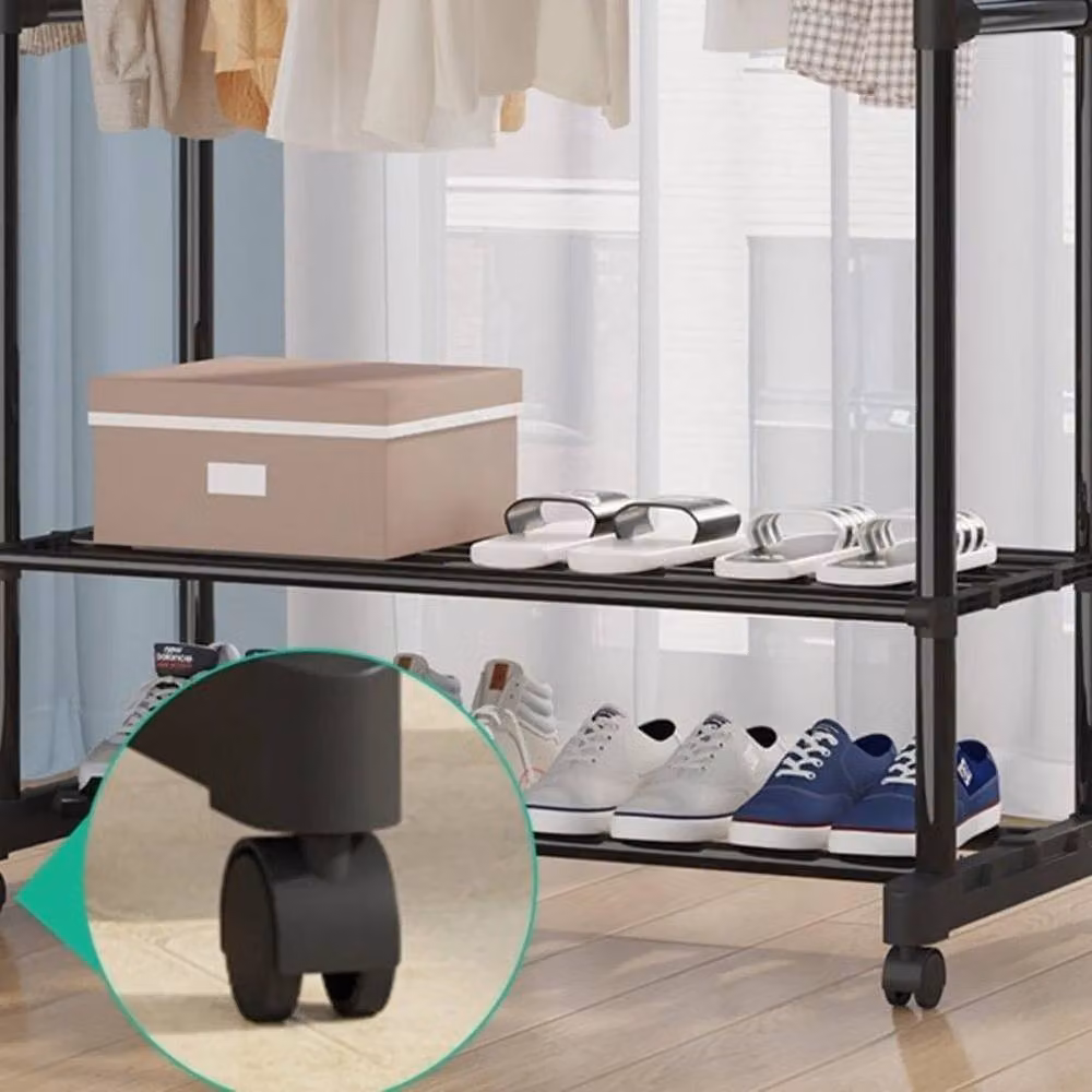FLAVORA Heavy Duty Double Rail Garment Clothes Rack in Matt Black Metal – 4