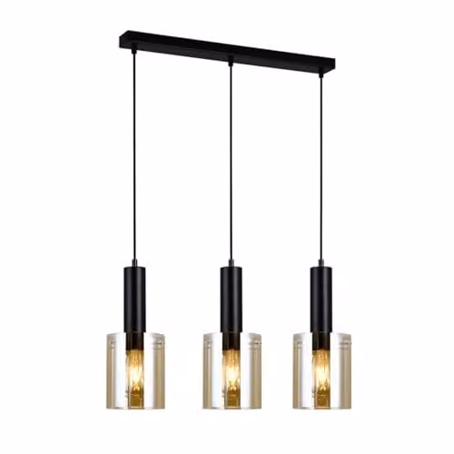 Netlighting Modern Suspended Pendant Light in Black with Amber Glass Shades, 3 x E27
