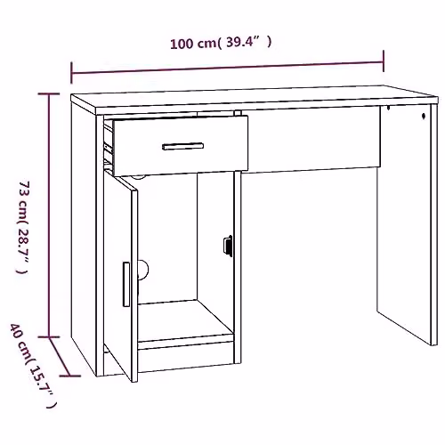 vidaXL Modern Writing Desk with Drawer and Cabinet in Brown Oak, W: 100 cm, D: 40 cm, H: 73 cm – 3