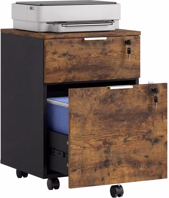 Rolipo Lockable 2-Drawer Filing Cabinet in Brown with Castors