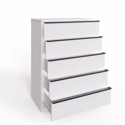 FWStyle Lania Ripple Effect White 5 Drawer Bedside Chest Table H 100 x W 70 x D 40 cm – 1