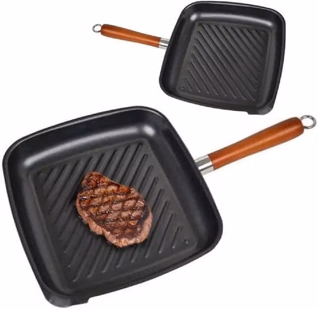 BARGAINS-GALORE Non Stick Aluminium Grill Pan with Pouring Spout, Black, Diameter: 26 cm