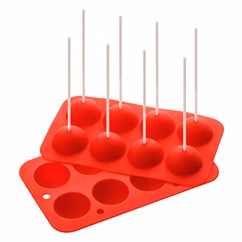 Orsina Red Silicone Non-Stick Cake Pop Mould with 8 Ball Shapes and 24 White Sticks