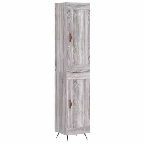 vidaXL Modern Grey Sonoma Highboard with Hinged Doors, W/D/H: 34.5 x 29.4 x 180 cm