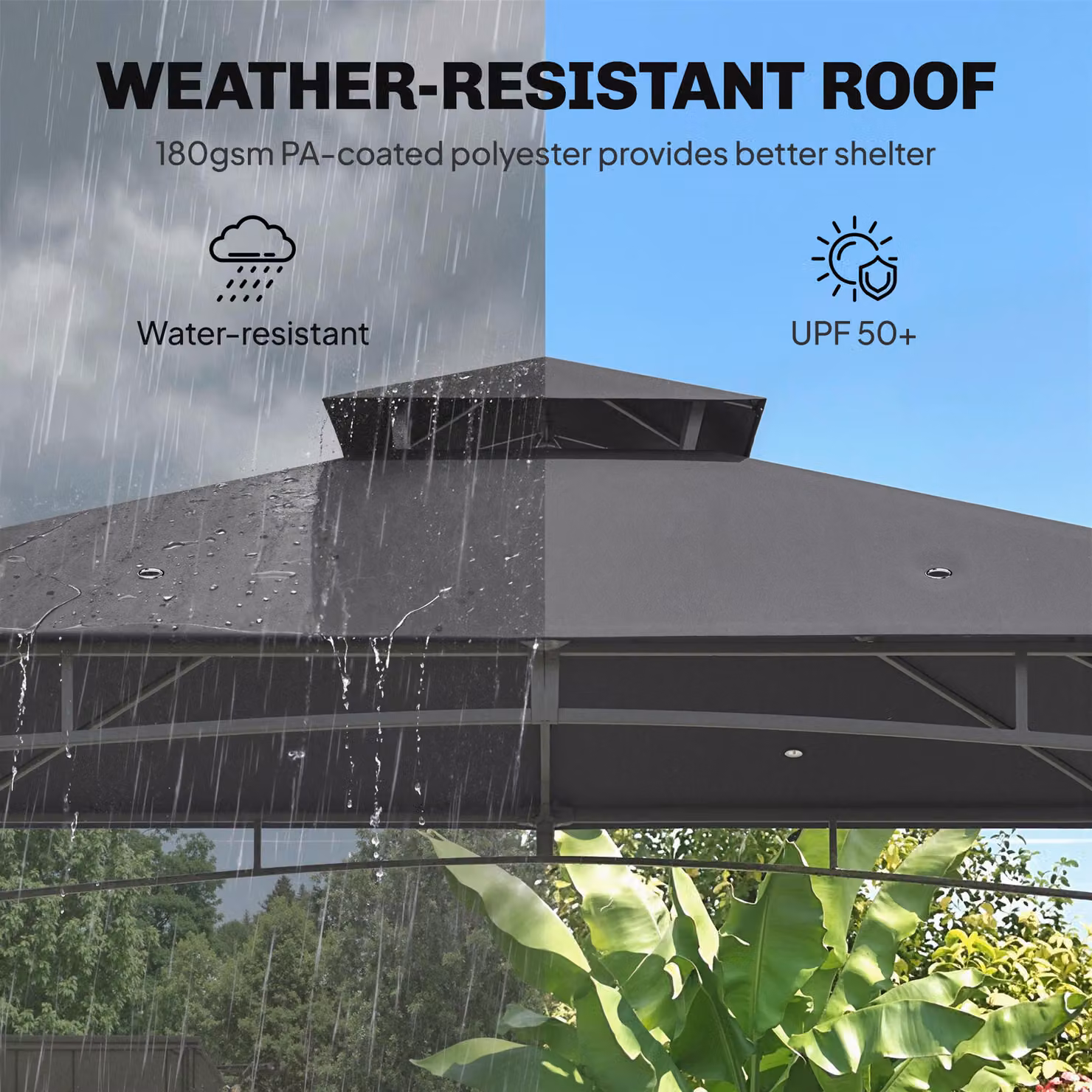 Outsunny Grey Garden Gazebo with Metal Frame and 2-Tier Hip Roof, W: 300 cm, D: 300 cm, H: 285 cm – 3