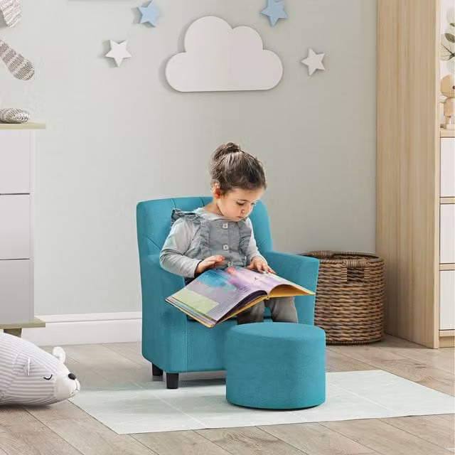 AIYAPLAY Kids Sofa Set with Footrest in Blue