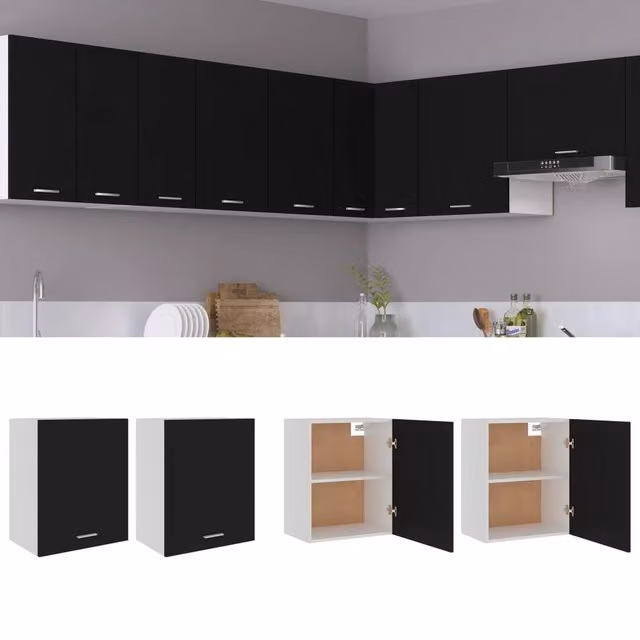Berkfield Home Set of 2 Black Wall Mounted Kitchen Hanging Cabinets, W/D/H: 50 x 31 x 60 cm – 1
