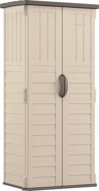 Suncast Mannington Freestanding Tall Plastic Storage Cabinet in Beige