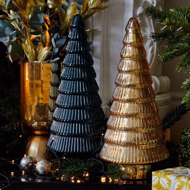 Ivyline Juniper Gold Glass Tree, H31 x D14 cm