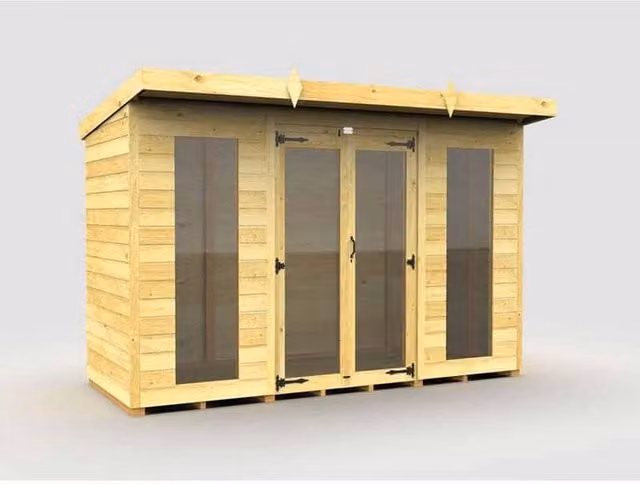 Buttercup Farm Brown Pent Summer House with Full Height Window, W: 302 cm, D: 118 cm, H: 201 cm