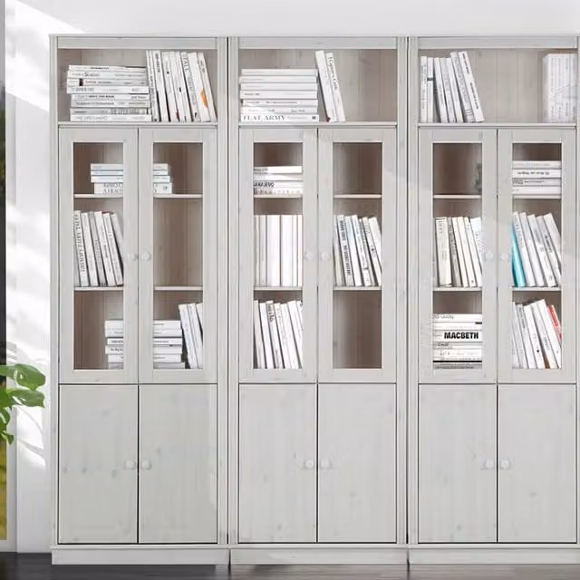 Dorel Anita Wall Unit 8 in White with Glass Doors and Open Shelving