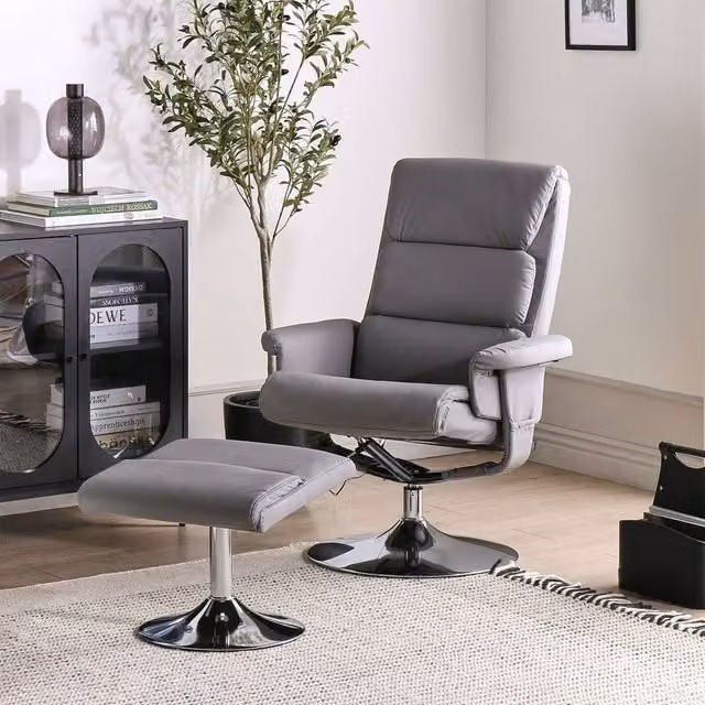 Wyld and Coco Matt Grey Faux Leather Recliner Armchair with Heated 5-Point Massage