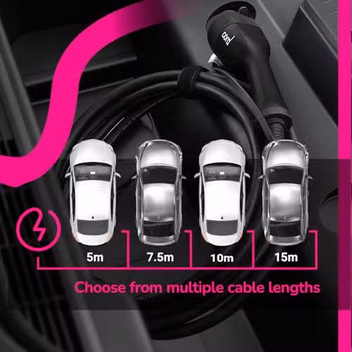 Cord Type 2 to Type 2 EV Coiled Charging Cable, 32amp, 22kW, 10 Metre (8m usable), Three Phase – 5